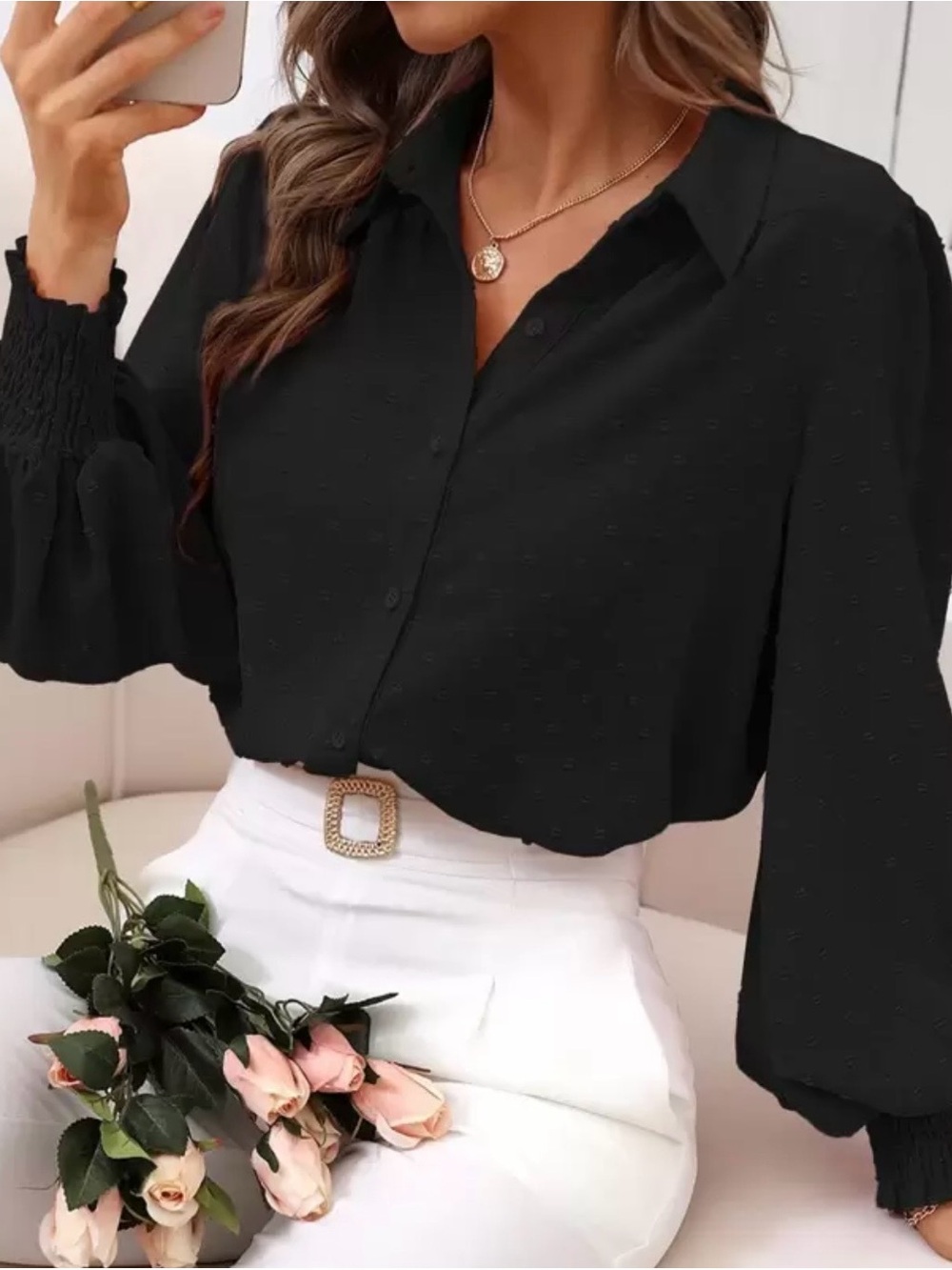 Classic Black Button-Front Women’s Blouse